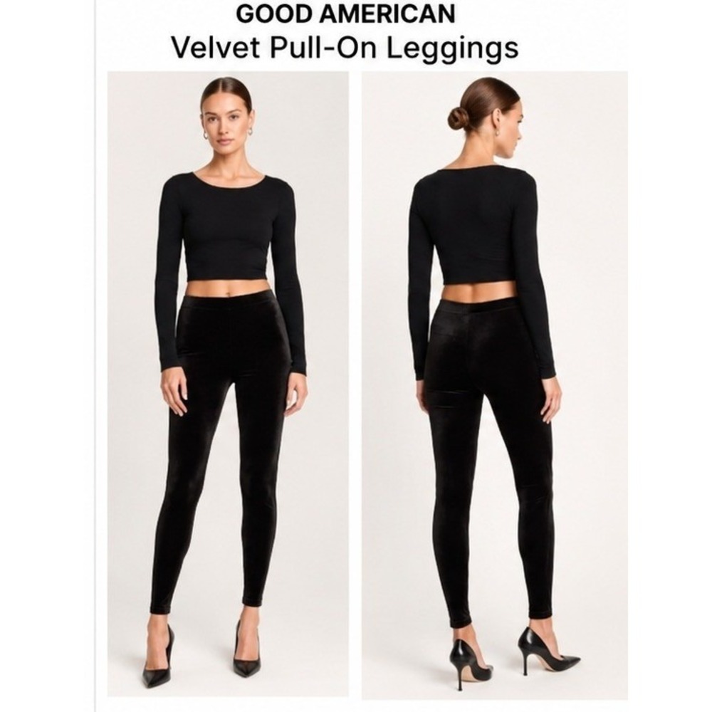 Good American Velvet Leggings Women Size S Black Luxe Glam High Rise Skinny